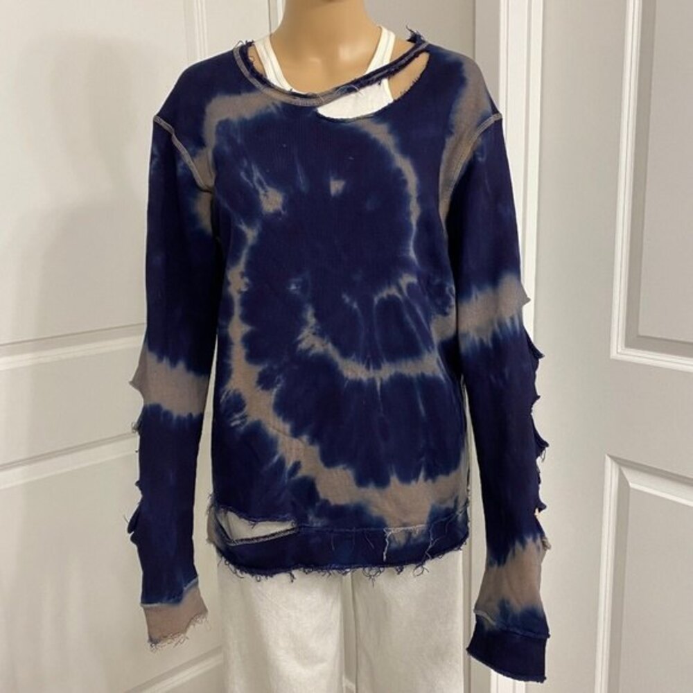 Alala Distressed Sweatshirt. Blue Tie Dye. Small.